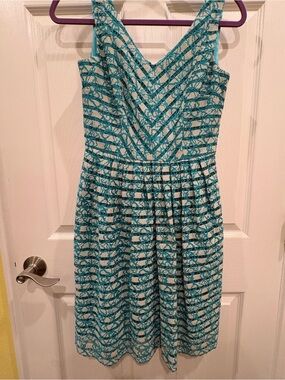 ANTONIO MELANI Turquoise Lace-Trim Dress